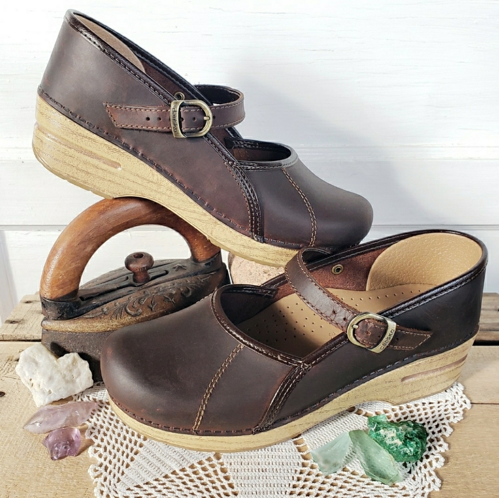 Chocolate Honey Dansko Pro Clogs Marcelle Mary Jane Straps Buckles Cottage Boho♡ - Picture 2 of 12